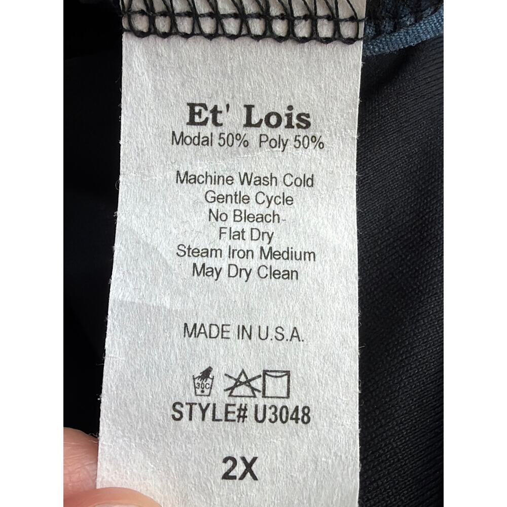 NWT Et Lois USA Made Black Gray Blue Scoop Neck Long Sleeve Tunic Top Size 2X - Picture 7 of 9